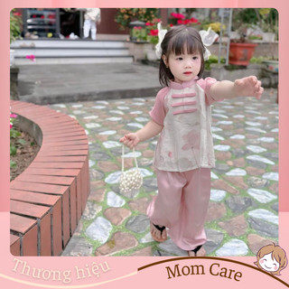 TT400 Bộ áo sen hồng lụa phối quần ống suông bé gái - MOMCARE