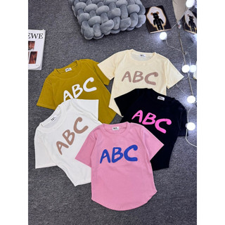 Áo thun nữ Borip Thái dáng ôm in chữ nổi ABC Croptop (Mã ABC nổi)