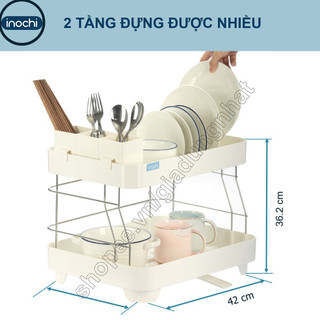 Kệ để chén bát nhựa inox 2 tầng, thông minh dùng để úp bát đĩa chén đũa trên chậu rửa