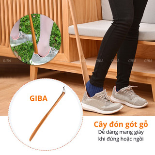 Cây đón gót giữ form giày bằng gỗ cao cấp, cây xỏ giày, cây hỗ trợ mang giày - GIBA