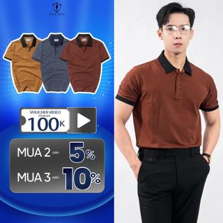 Áo polo nam POLIDO in họa tiết phối bo chất vải cotton thoáng mát thấm hút mồ hôi tốt phom slimfit thời trang nam