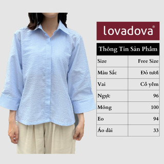 Áo sơ mi nữ vải linen xốp màu xanh và hồng dài tay vải xốp Lovadova 23B09C001