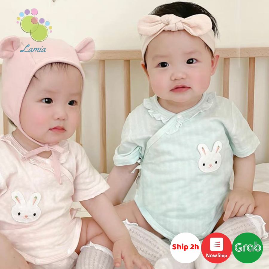 Bộ bodysuit cộc tay cổ bèo cotton giấy mỏng mát mùa hè cho bé gái sơ sinh 𝟐𝟓𝐁𝐃𝐒