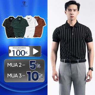 Áo polo nam họa tiết kẻ sọc Polido chất vải cotton mềm mịn thoáng mát kiểu dáng slimfit chuẩn form thời trang nam