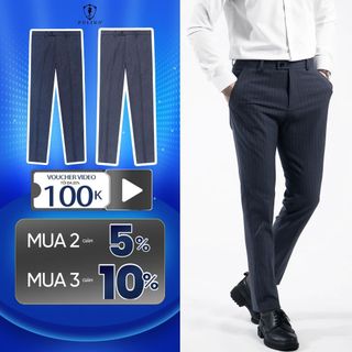 Quần Âu Nam,Quần Tây Nam Polido 2 Màu Họa Tiết Kẻ Sọc Chất Co Giãn Slimfit Thời Trang Nam Công Sở Lịch Lãm Basic