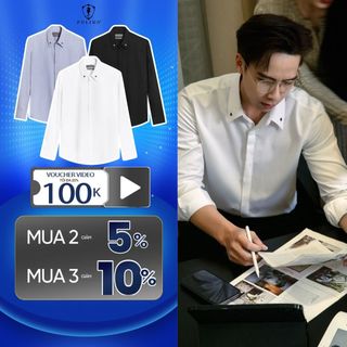 Áo sơ mi dài tay,sơ mi nam Polido WITH STAR kiểu dáng slimfit ôm nhẹ chất vải sợi tre mềm mịn thoải mái co giãn