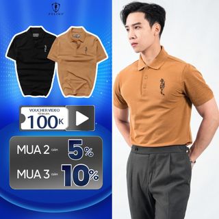Áo polo nam POLIDO ngực thêu mèo 2 màu chất cotton thoáng mát mềm mại thấm hút mồ hôi co giãn tốt phom slimfit basic