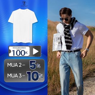 Áo thun cộc tay nam trơn Polido màu trắng đen chất vải cotton thoáng mát co giãn 4 chiều dáng slimfit thời trang nam