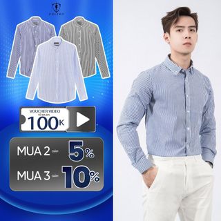 Áo Sơ Mi Nam Cotton Kẻ Sọc Polido Chất Thoáng Mát Co Giãn Form Slimft Thấm Hút Mồ Hôi Thời Trang Nam Công Sở Hiện Đại