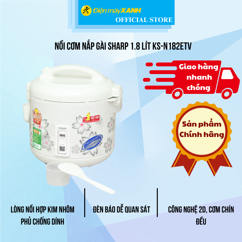 Nồi cơm nắp gài Sharp 1.8 lít KS-N182ETV