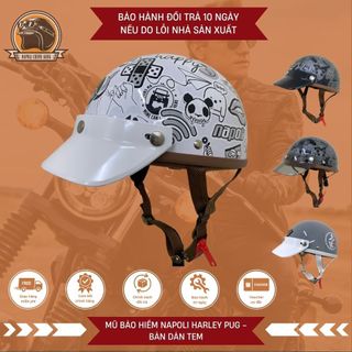 Mũ bảo hiểm napoli nửa đầu - nón bảo hiểm napoli harley 1/2 n04 pug dán tem