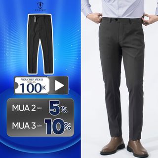 Quần âu nam,quần tây nam,quần dài nam Polido màu xám đậm chất liệu cotton co giãn thoải mái dáng slimfit thời trang nam