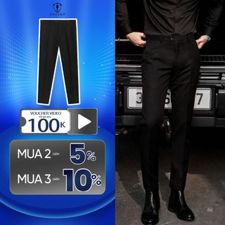 Quần âu nam quần âu hàn quốc Polido màu đen chất cotton thoáng mát đứng phom slimfit thoải mái thời trang nam
