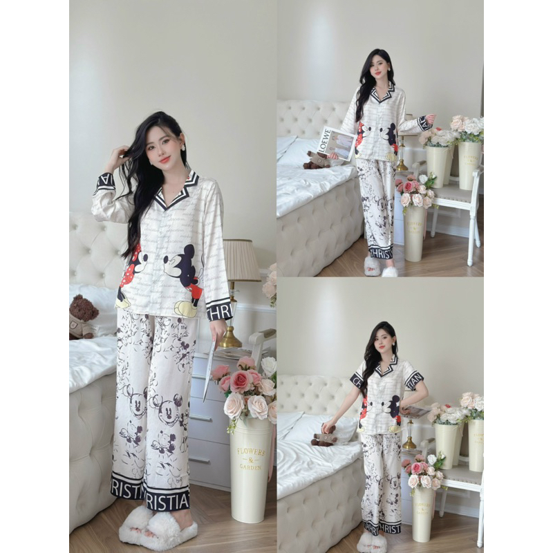 set đồ bộ pijama chuột chữ lụa xước