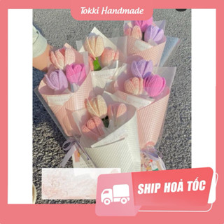[Có sẵn] Bó hoa một bông tulip cánh, tròn bằng len handmade đủ màu xinh yêu làm quà tặng bạn bè người thân ý nghĩa