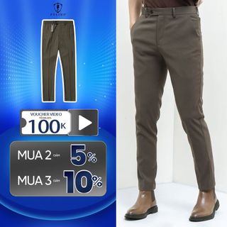 Quần âu nam,quần tây nam,quần dài nam Polido màu nâu chất liệu cotton co giãn thoải mái dáng slimfit thời trang nam