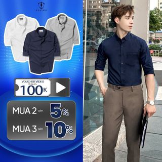 Áo sơ mi dài tay ,sơ mi nam Polido Họa Tiết Chìm kiểu dáng slimfit chất vải sợi tre mềm mịn thoải mái co giãn thời trang