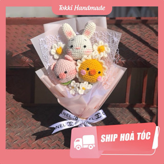   Sẵn  Bó hoa đầu thú mix hoa móc bằng len handmade làm quà tặng tốt nghiệp sinh nhật 