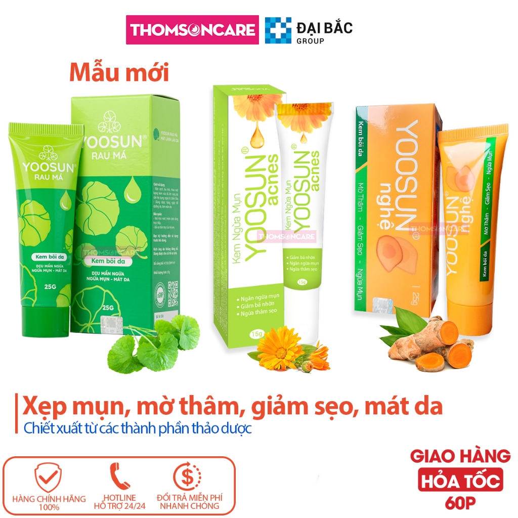  Combo Kem Bôi Da Yoosun Nghệ 25g Rau má 25g Acnes 15g - Ngăn Ngừa Mụn Giảm Thâm Mát Da Từ Thảo Dược - Thomsoncare 