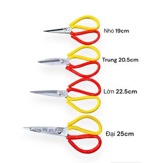 Kéo Cắt Đa Năng tay da vàng đỏ đủ cỡ, Kéo lưỡi thép cán bọc nhựa 2 màu