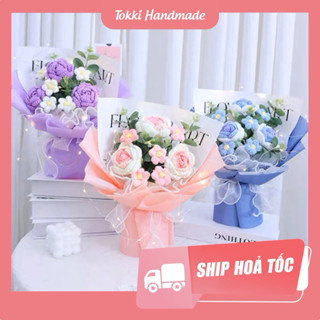 [Sẵn] Bó hoa hồng handmade len đủ màu sắc gói sẵn, Bó hoa hồng len milk cotton tặng người thân