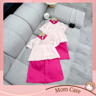 TT390 Set áo và quần lụa hồng phối màu sành điệu - MOMCARE