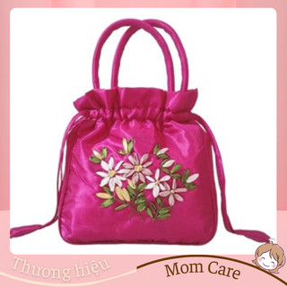 C0074 - Túi Cầm Tay Thêu Hoa Chất liệu Thô Lụa - MOMCARE