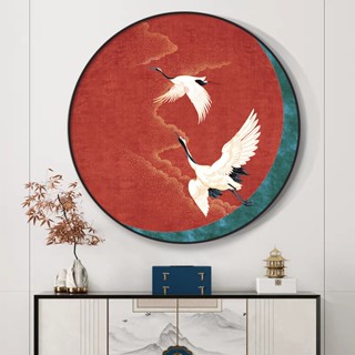 [CÓ KHUNG] Tranh tròn tùng hạc diên niên , tranh thủy mặc, tranh phòng khách, phòng trà đạo, phòng thờ, by Printek