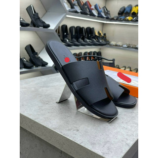 [Hot💥]Dép lê nam ℍ.𝕞 đen da sần đế gỗ fullbox