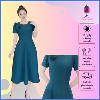 Đầm xòe phối hoa ngực quyến rũ D025- Lady fashion