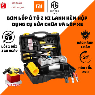 Bơm Lốp Ô Tô Xiaomi 2 Xi Lanh Air Compressor Kèm Hộp Dụng Cụ Sửa Chữa Vá Lốp, Bơm xe siêu khỏe bền