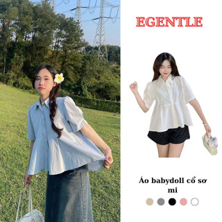 Áo babydoll cổ sơ mi tay ngắn vạt xòe, áo sơ mi dáng ngắn form babydoll egentlehanoi
