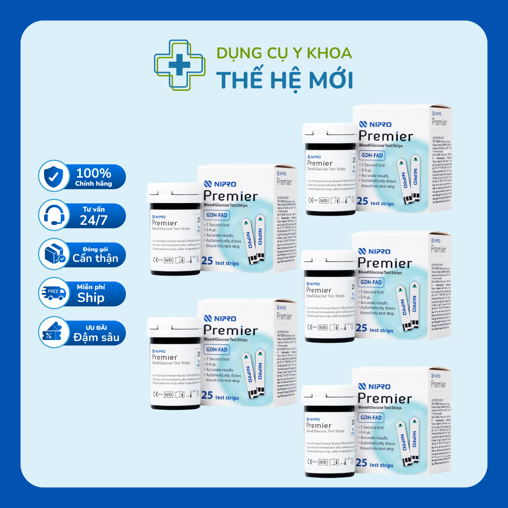 COMBO 5 HỘP QUE THỬ ĐƯỜNG HUYẾT NIPRO NHẬT BẢN