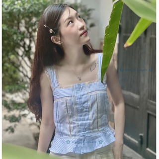  Áo 2 dây nữ kẻ sọc viền ren rose top/bymiia.studio