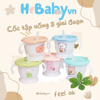 (Tặng cọ ống hút) Cốc tập uống 3 giai đoạn cho bé có vạch chia ml nhiều hình ngộ nghĩnh