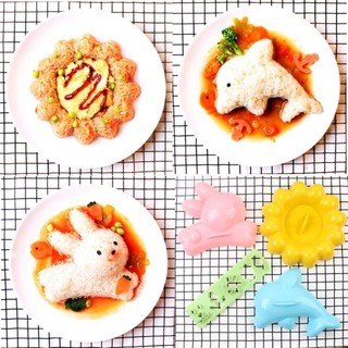 Bộ 4 khuôn ép cơm thỏ, cá, hoa làm cơm bento xinh xắn