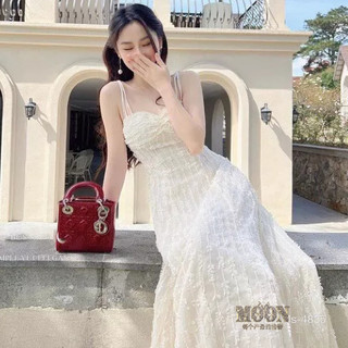  Váy dây hoa ren MOON ESSENCE quảng châu 2 lớp khóa kéo sau 
