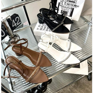Sandal quai hột đá quai mút phồng gót tròn 5 phân