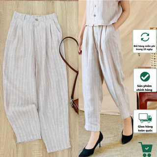 Quần baggy linen tưng premium màu xám sọc q428 tymlic
