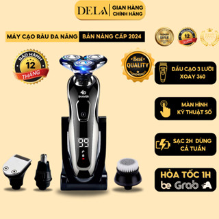 Máy cạo râu mini đa năng DELADEP 3 lưỡi cắt, sạc nhanh 2 giờ chống thấm nước, màn hình LED hiển thị pin