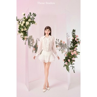 THOSE STUDIOS Đầm trắng sơ mi dáng xoè dài tay thanh lịch, sang trọng Lani Dress