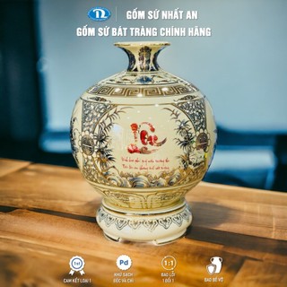 Bình hút lộc tứ cảnh chữ Phúc- Lộc- Thọ men rạn giả cổ vẽ vàng 24k gốm sứ cao cấp, quà tặng doanh nghiệp-quà tặng tân gi