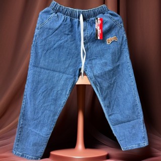 Quần jean nữ baggy chín tấc ống đứng lưng thun, quần bò cạp chun co giãn bốn chiều