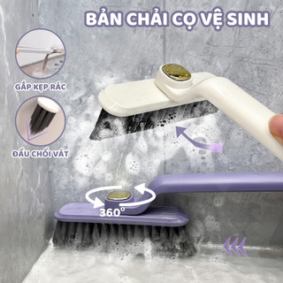 Bàn Chải Làm Sạch Nhà Tắm Xoay 360 Độ Đa Chức Năng, Chổi Cọ Sàn Tích Hợp Kẹp Gắp Rác 2 Trong 1