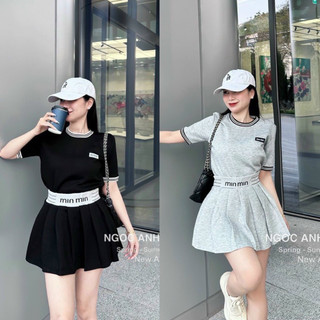 SET BỘ ÁO MIX CHÂN VÁY XẾP LI CẠP MIU MIU
