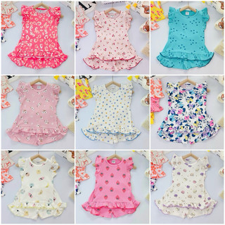 [NHIỀU MÀU] Bộ cotton thun mát tay bèo ba lỗ sát nách cánh tiên quần đùi cộc cho bé gái mùa hè VNXK [B3]