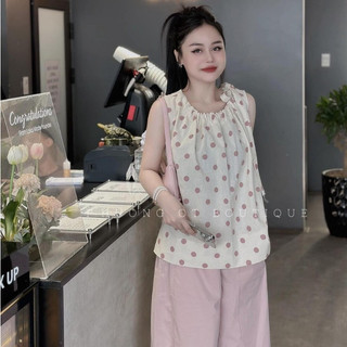 SET ÁO THÔ CHẤM BI CỔ NƠ QUẦN SUÔNG