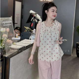 SET ÁO THÔ CHẤM BI CỔ NƠ QUẦN SUÔNG