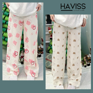 Quần ống rộng kẻ Caro Haviss cạp chun lưng cao chất đũi nhung mềm mát dáng suông tôn dáng họa tiết nhiều màu