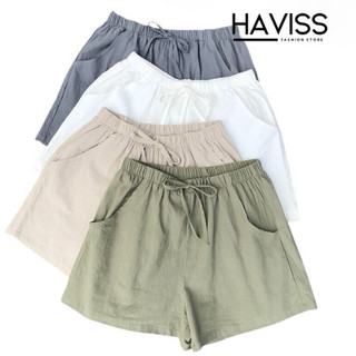Quần short đùi đũi nơ nữ Haviss chất đũi mềm nhẹ thoáng mát cạp lưng chun nơ kiểu dáng nữ tính nhẹ nhàng thời trang nữ